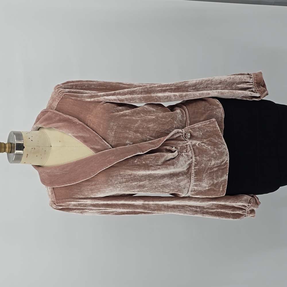 Reformation Anastasia Silk & Rayon Long Sleeve Pink Velvet Wrap Top Size L